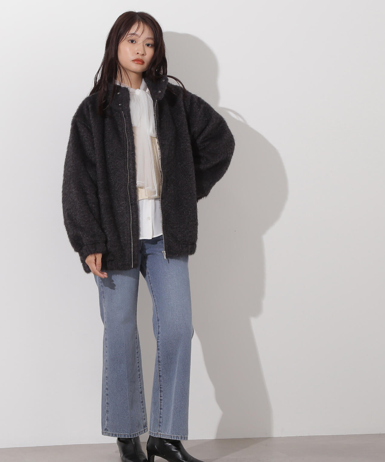 スタンドネックシャギーブルゾン