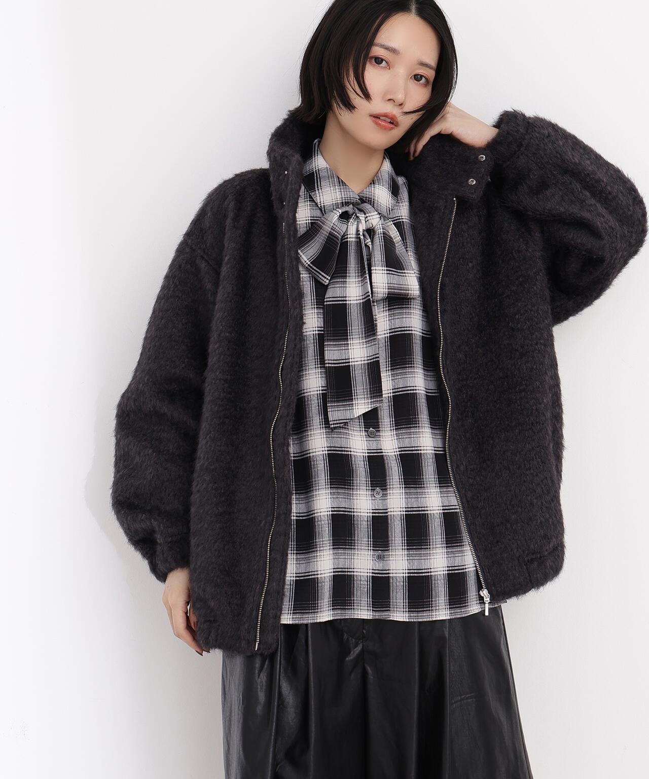 スタンドネックシャギーブルゾン