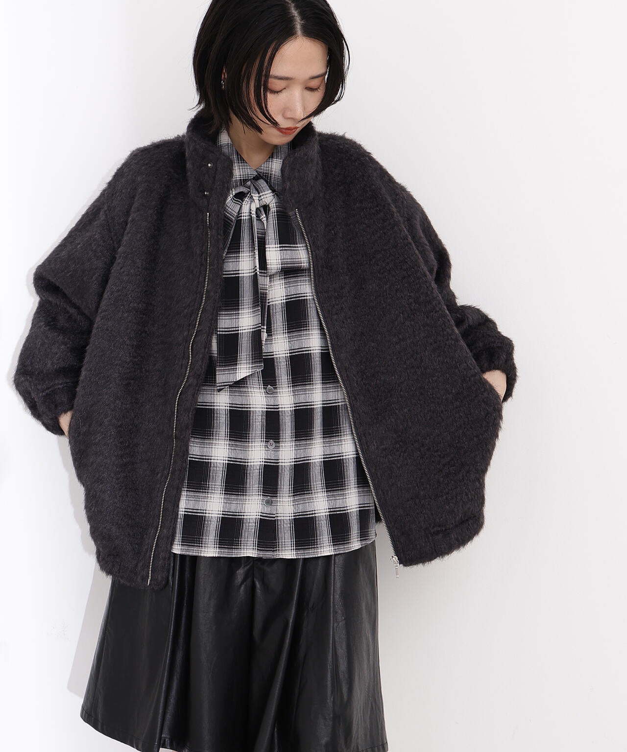 スタンドネックシャギーブルゾン