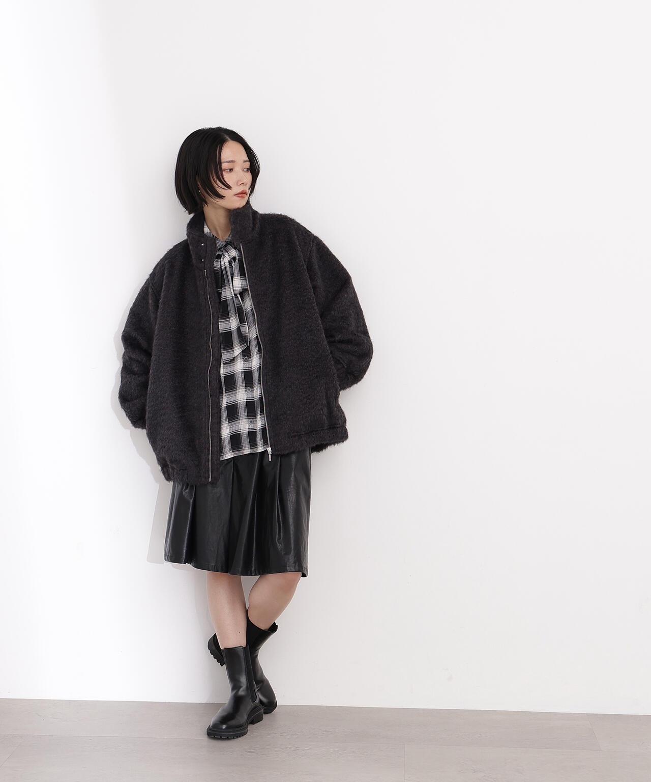 スタンドネックシャギーブルゾン