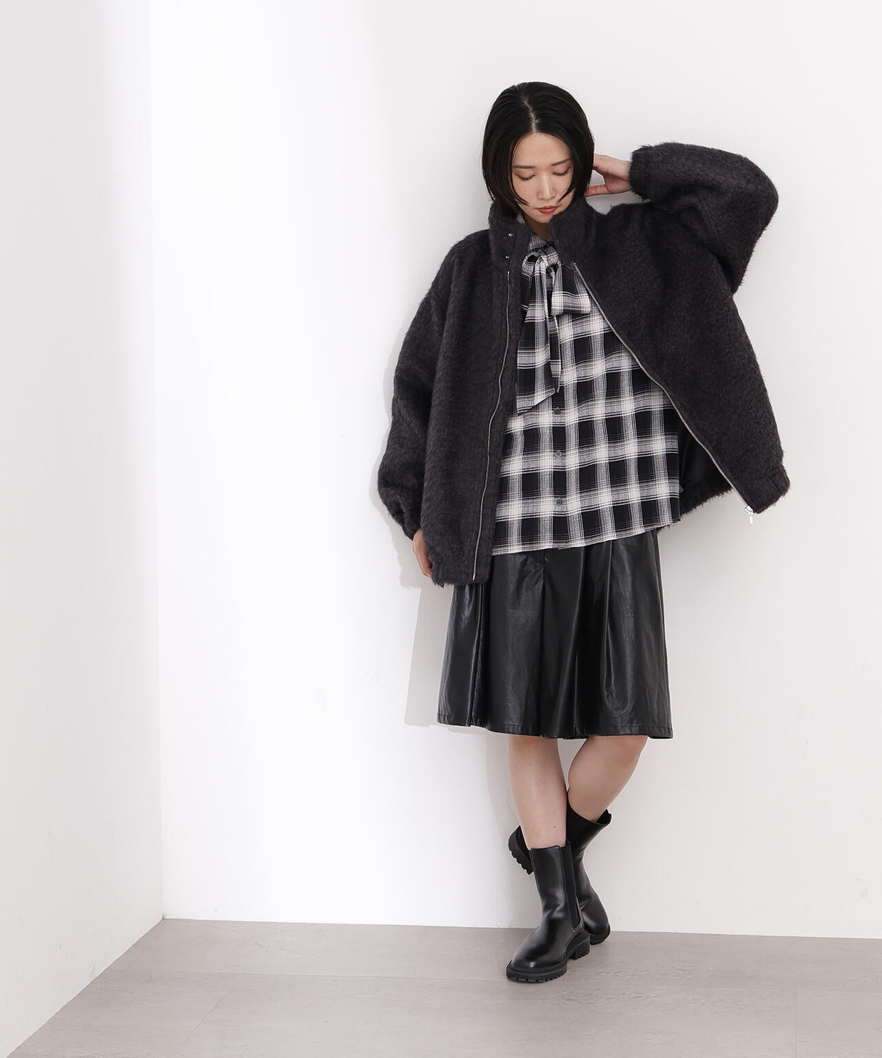 スタンドネックシャギーブルゾン