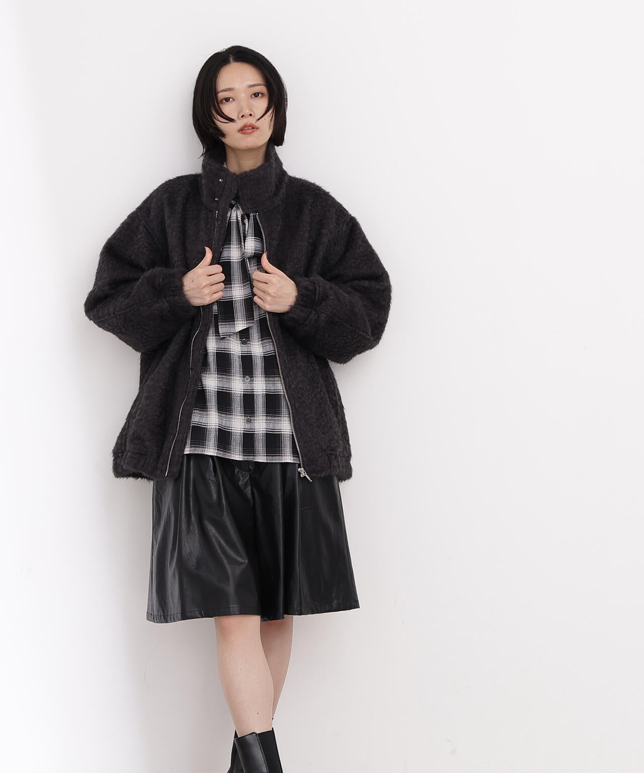 スタンドネックシャギーブルゾン