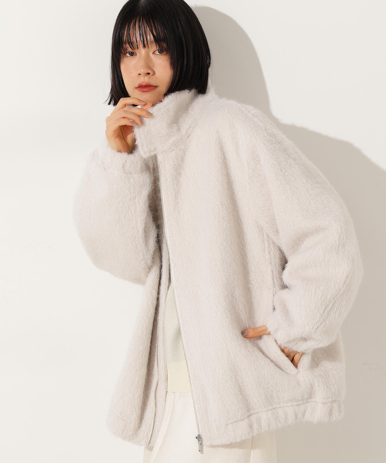 スタンドネックシャギーブルゾン