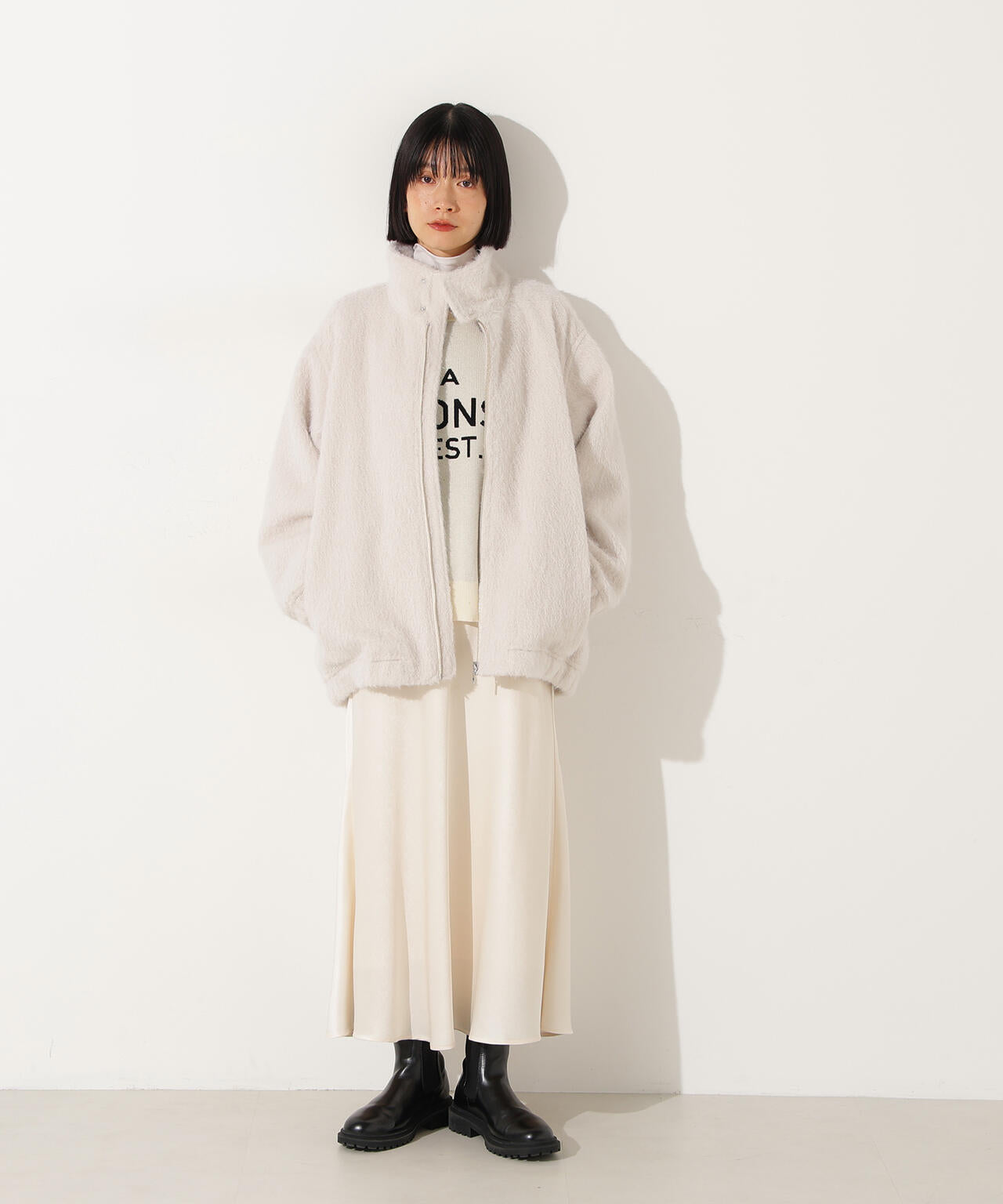 スタンドネックシャギーブルゾン