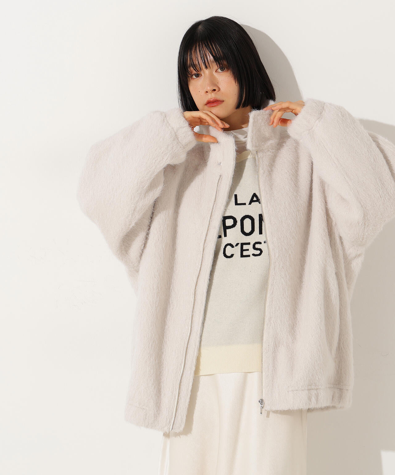 スタンドネックシャギーブルゾン