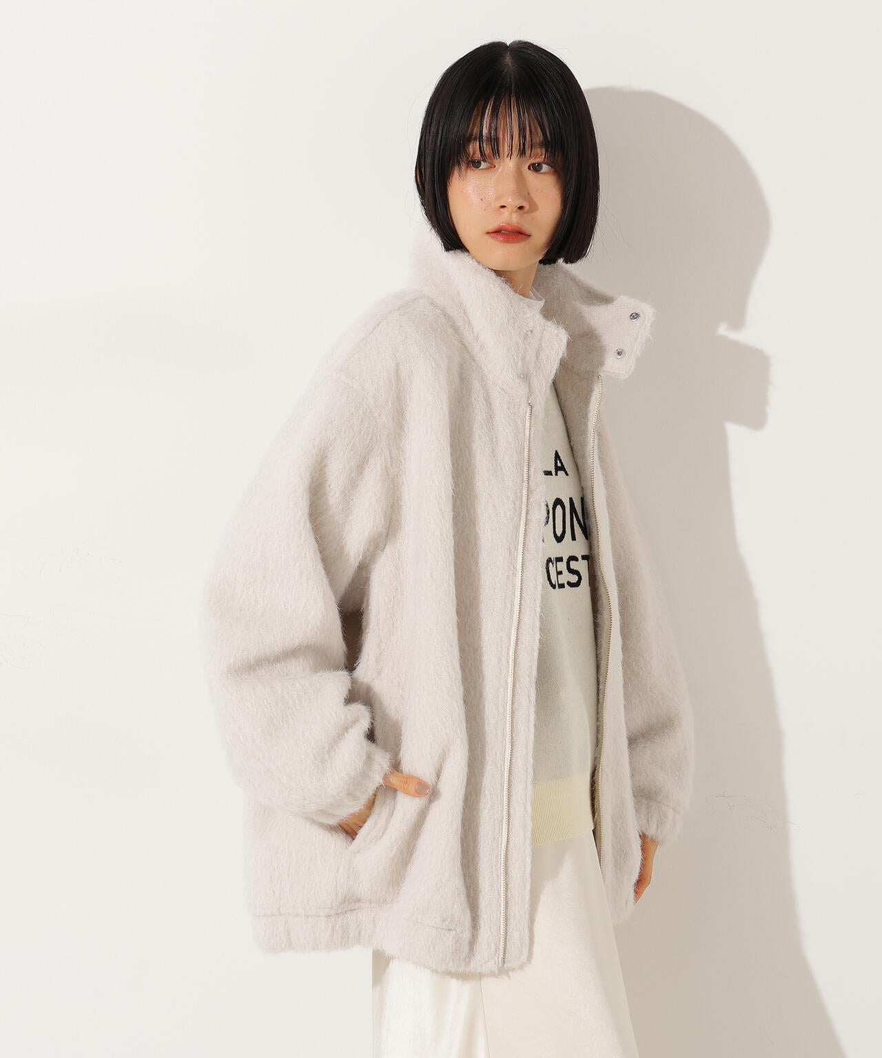 スタンドネックシャギーブルゾン