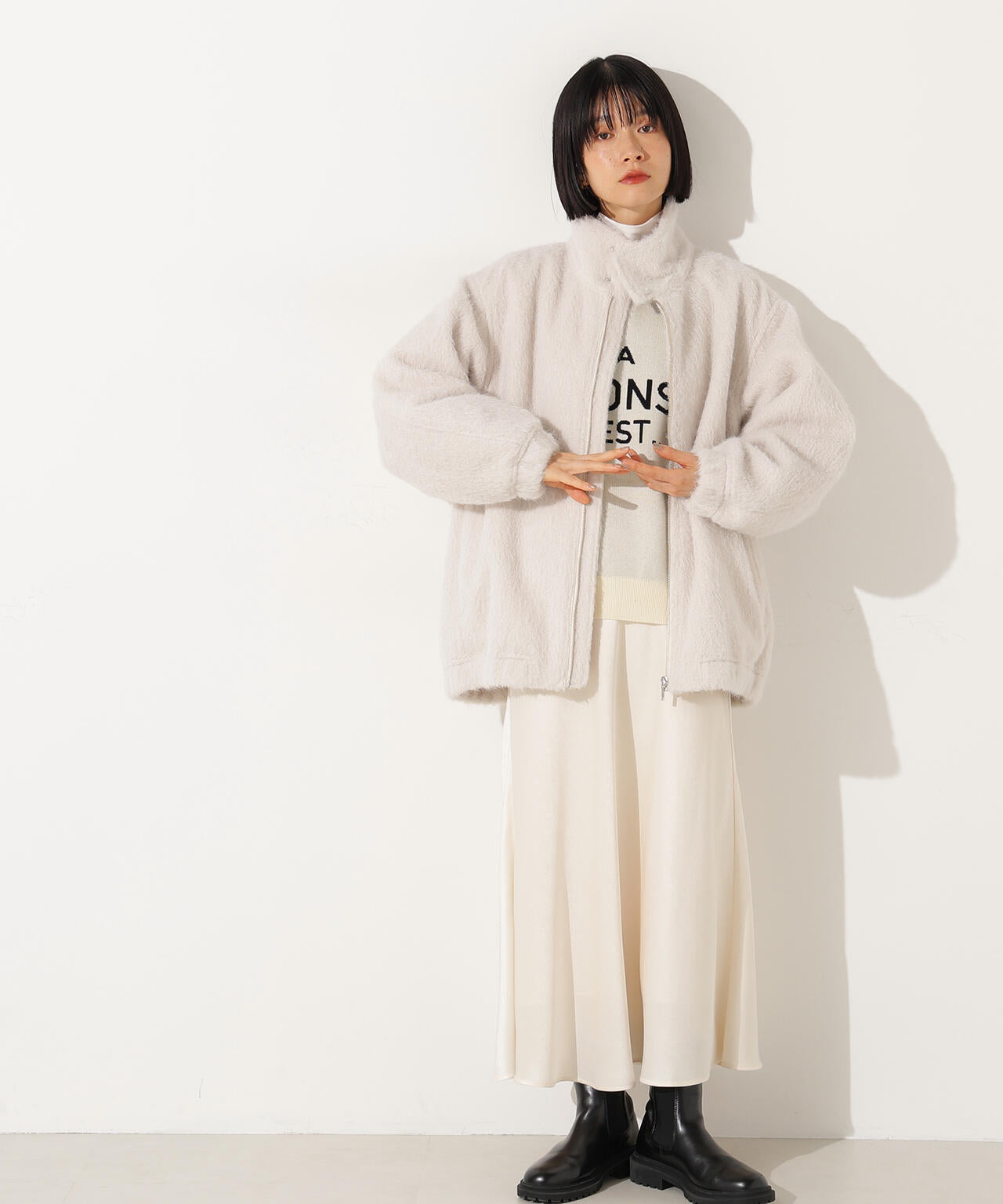 スタンドネックシャギーブルゾン