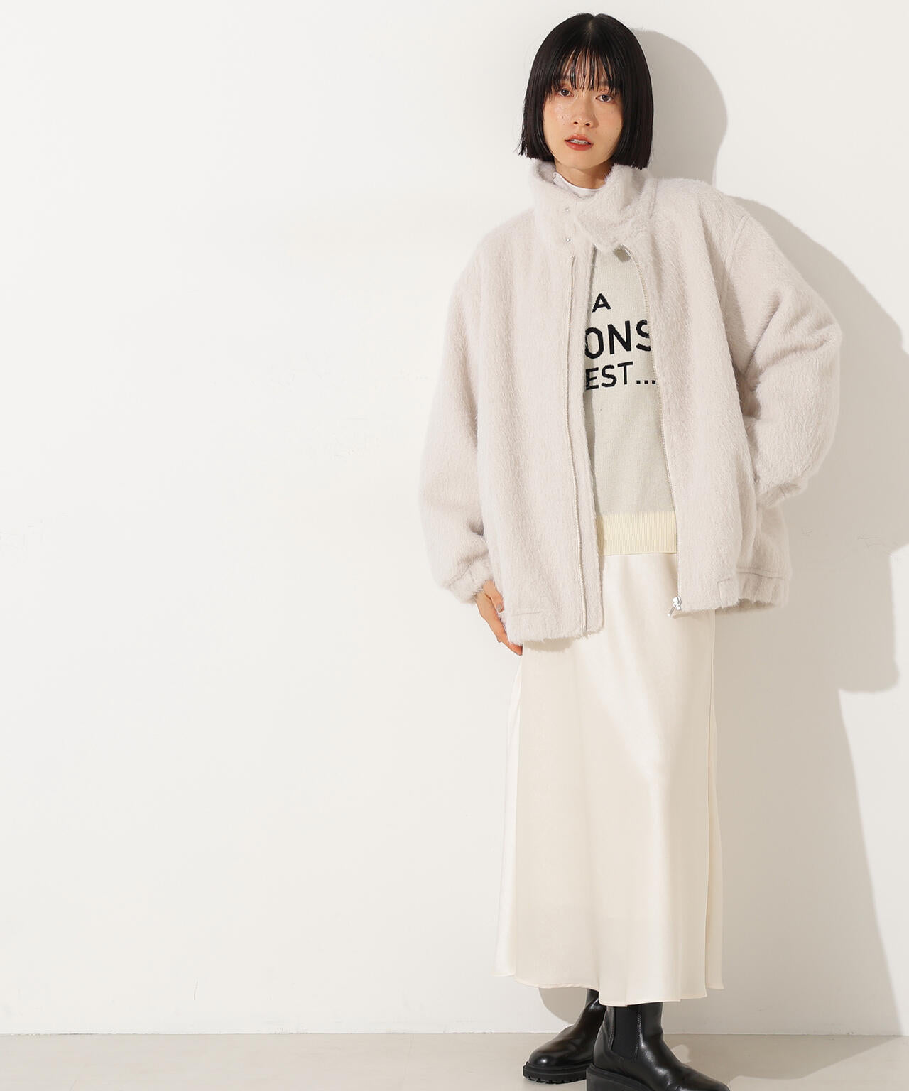 スタンドネックシャギーブルゾン