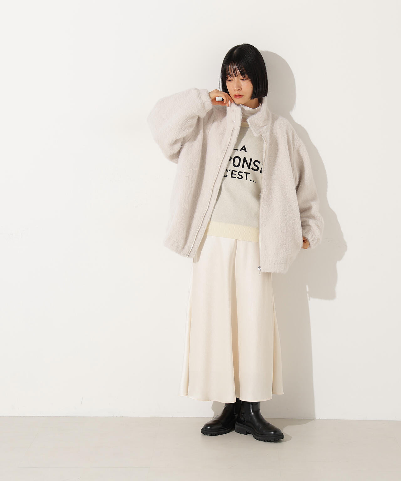 スタンドネックシャギーブルゾン