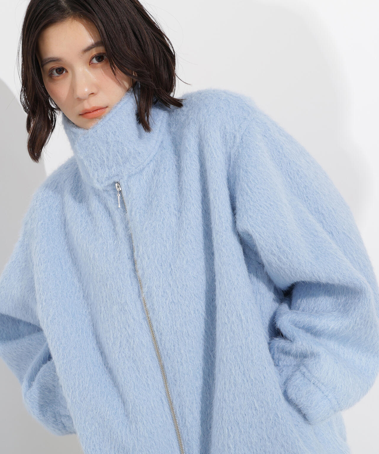 スタンドネックシャギーブルゾン