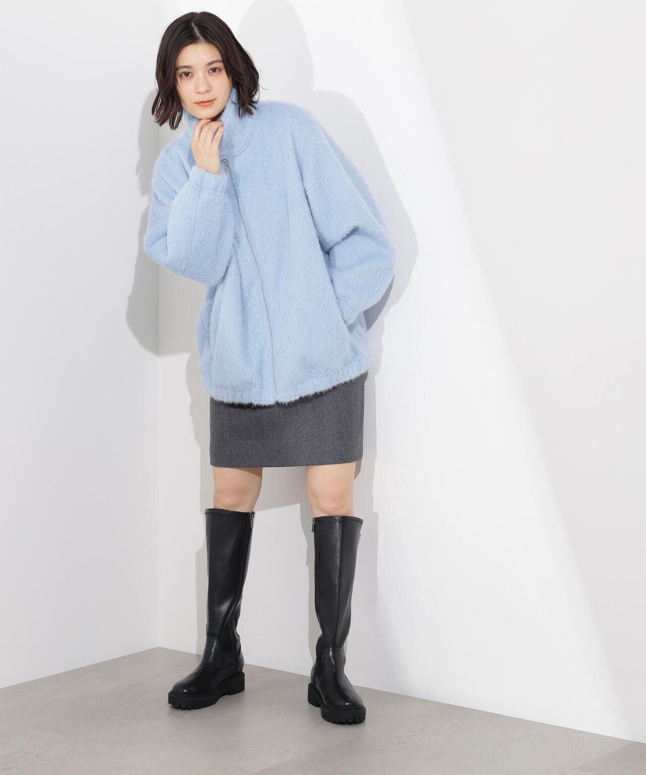 スタンドネックシャギーブルゾン