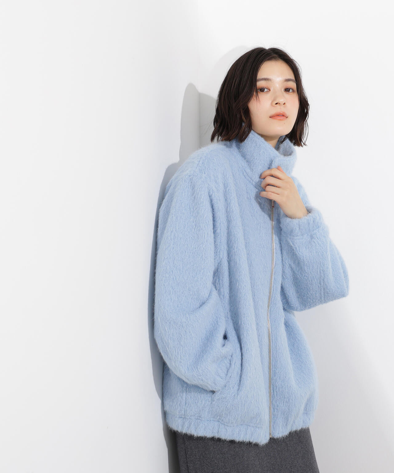 スタンドネックシャギーブルゾン