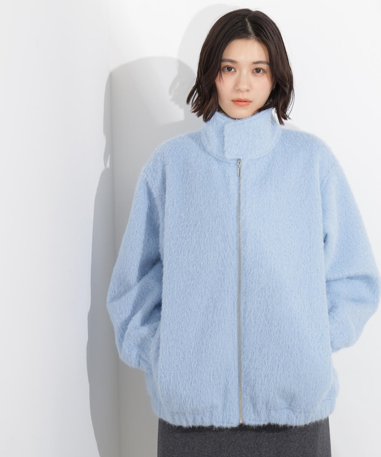 スタンドネックシャギーブルゾン