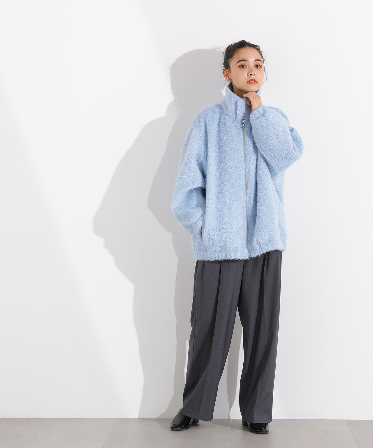 スタンドネックシャギーブルゾン