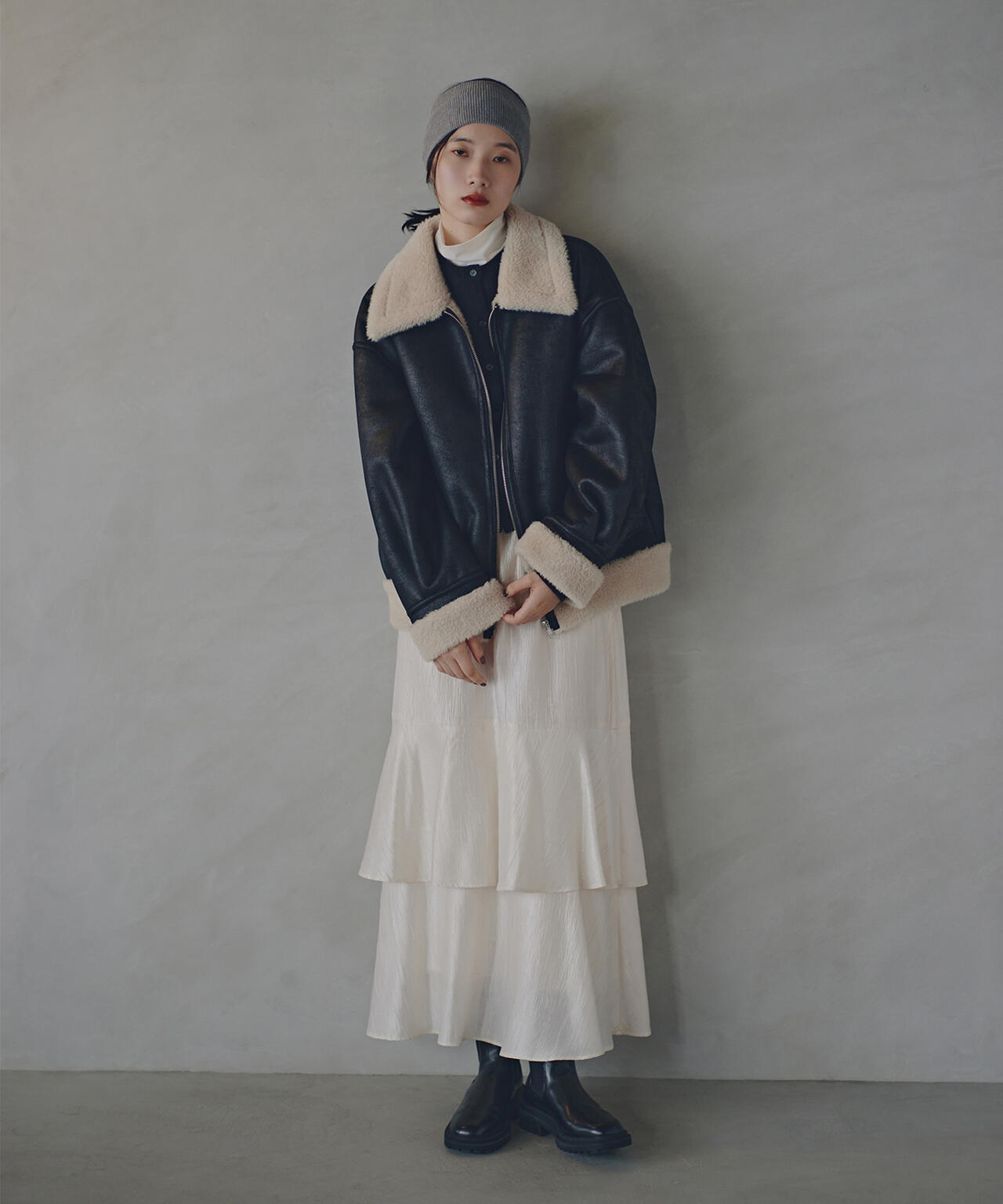 【岸本セシルさん着用】フェイクムートンボアブルゾン