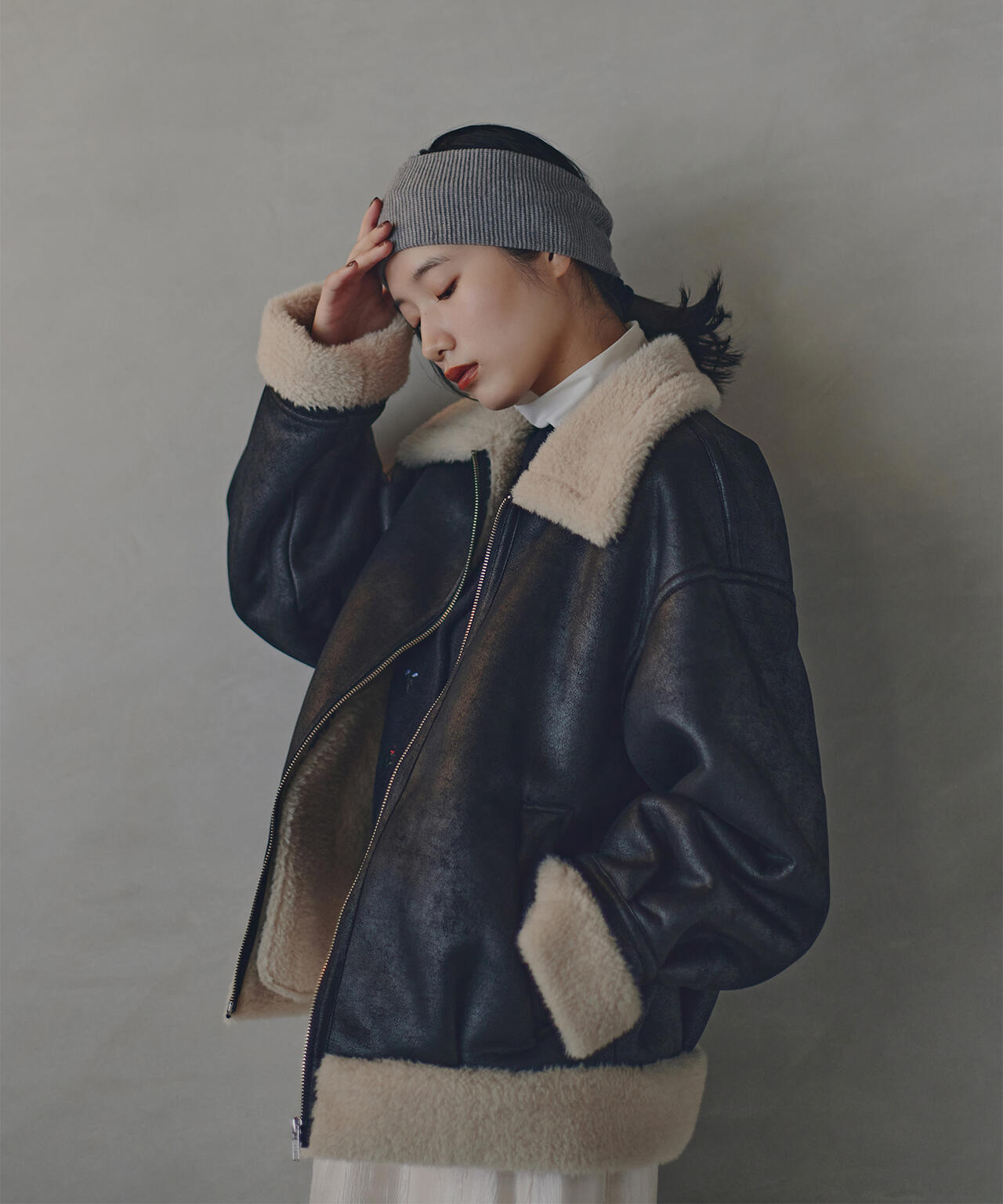 【岸本セシルさん着用】フェイクムートンボアブルゾン