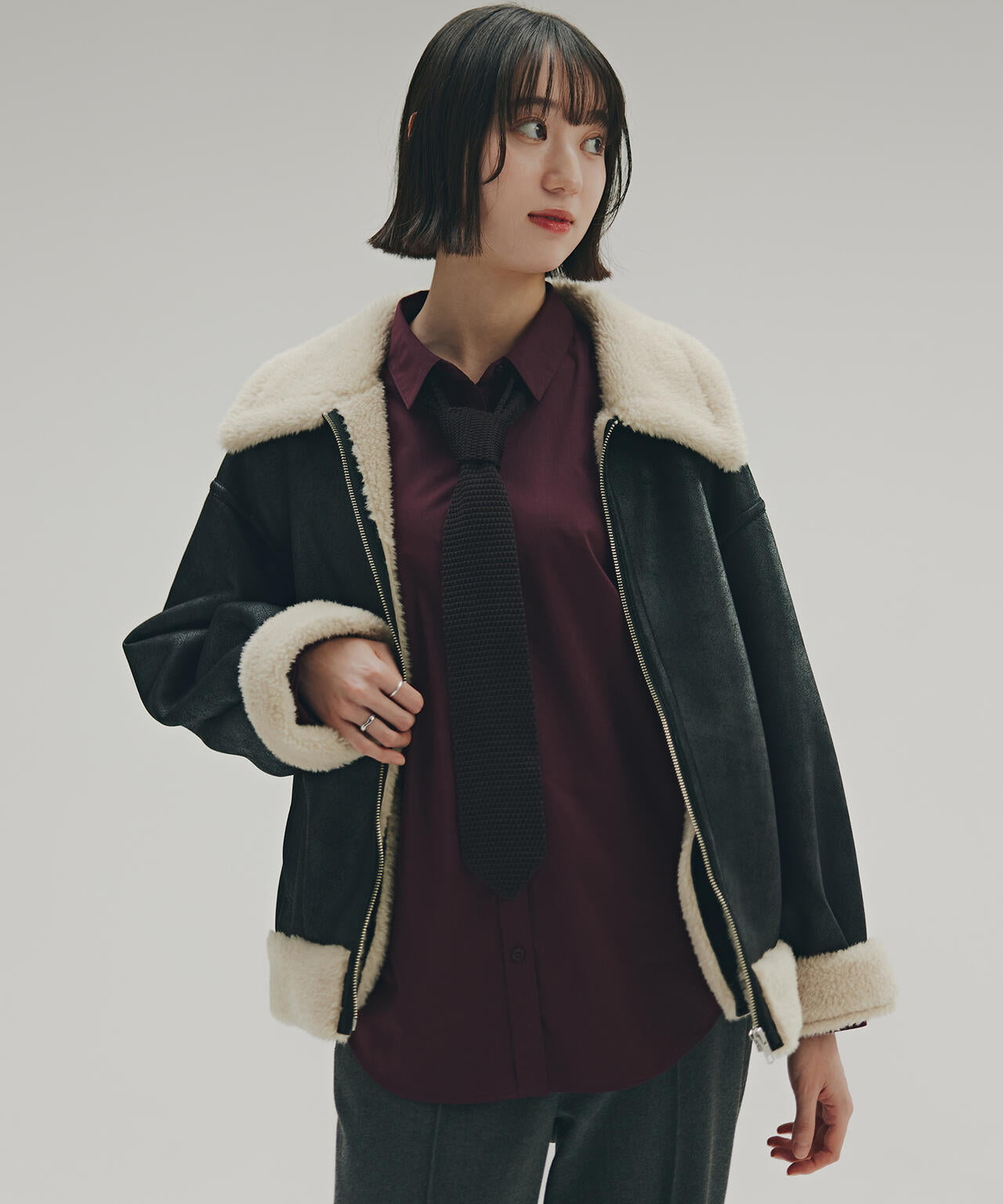 【岸本セシルさん着用】フェイクムートンボアブルゾン