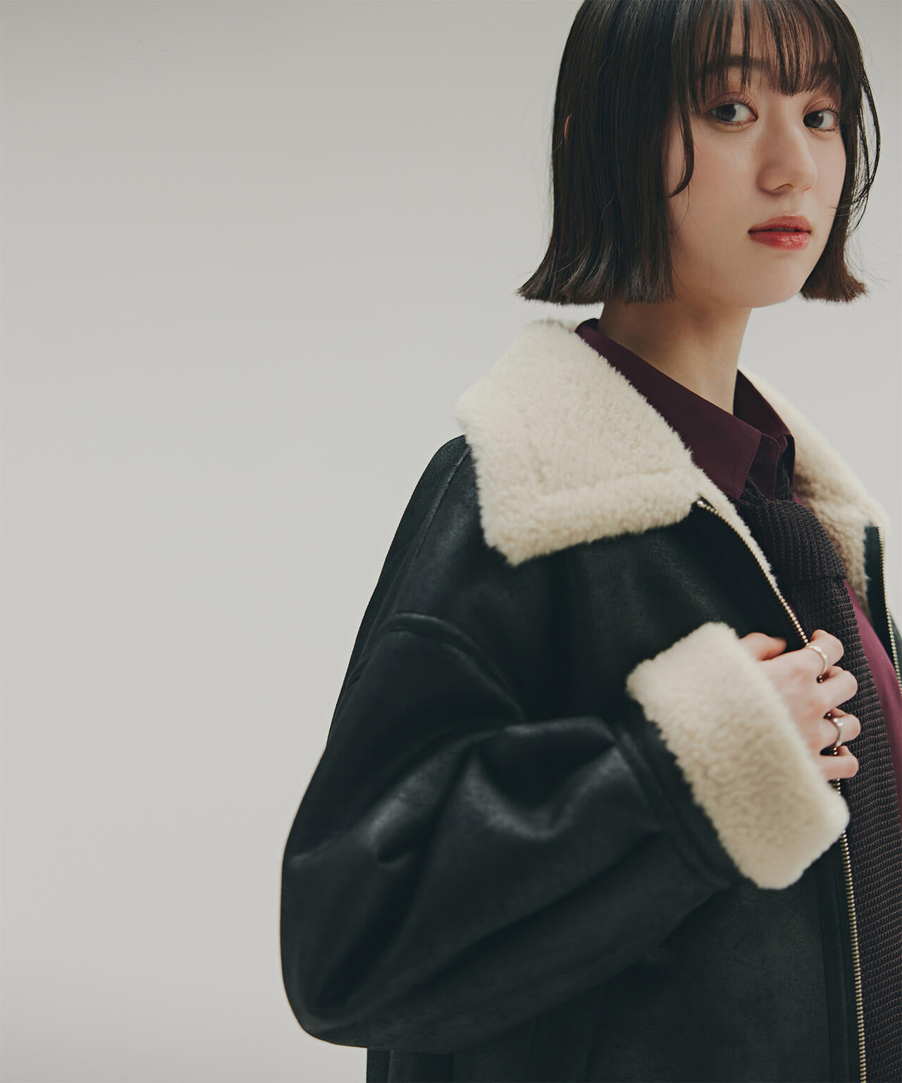 【岸本セシルさん着用】フェイクムートンボアブルゾン