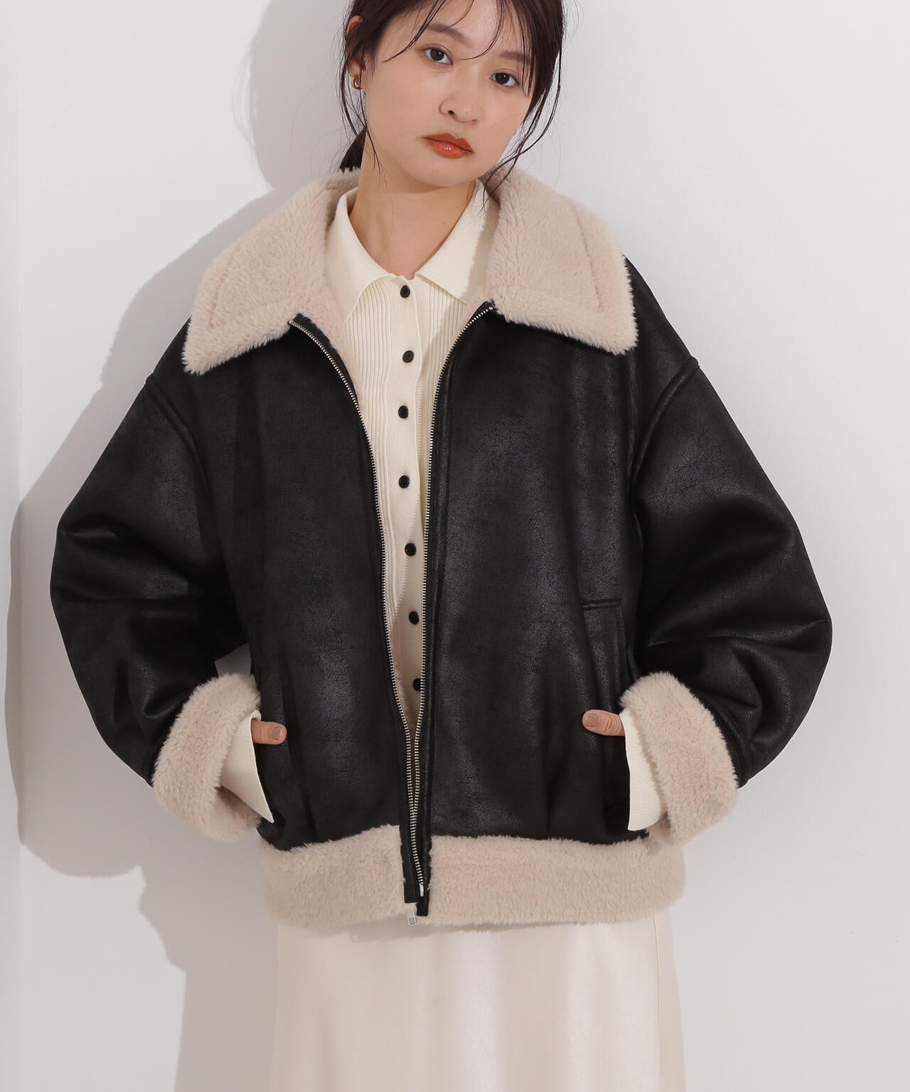 【岸本セシルさん着用】フェイクムートンボアブルゾン