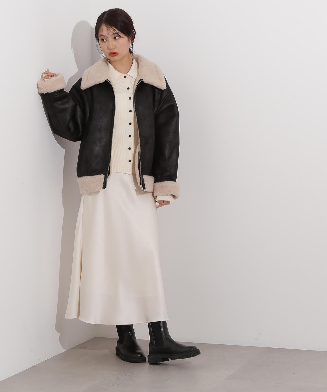 【岸本セシルさん着用】フェイクムートンボアブルゾン