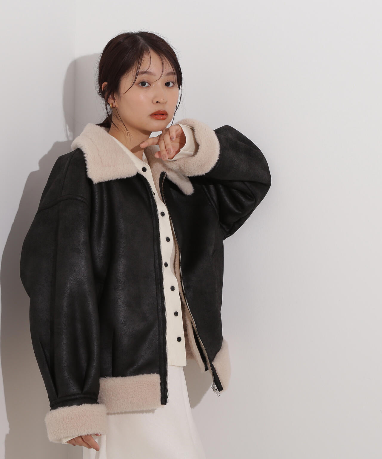 【岸本セシルさん着用】フェイクムートンボアブルゾン