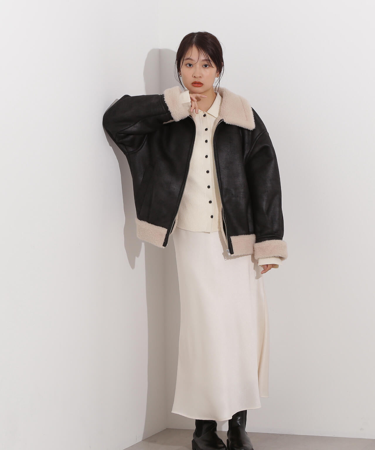 【岸本セシルさん着用】フェイクムートンボアブルゾン