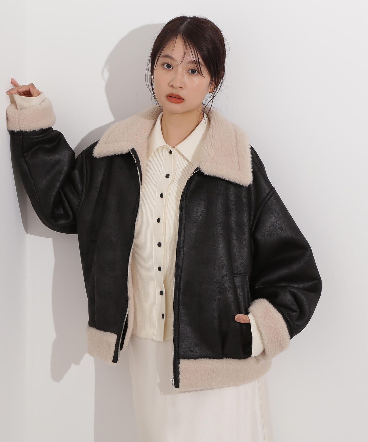 【岸本セシルさん着用】フェイクムートンボアブルゾン