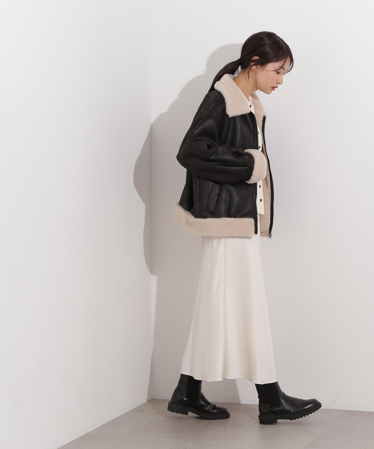 【岸本セシルさん着用】フェイクムートンボアブルゾン