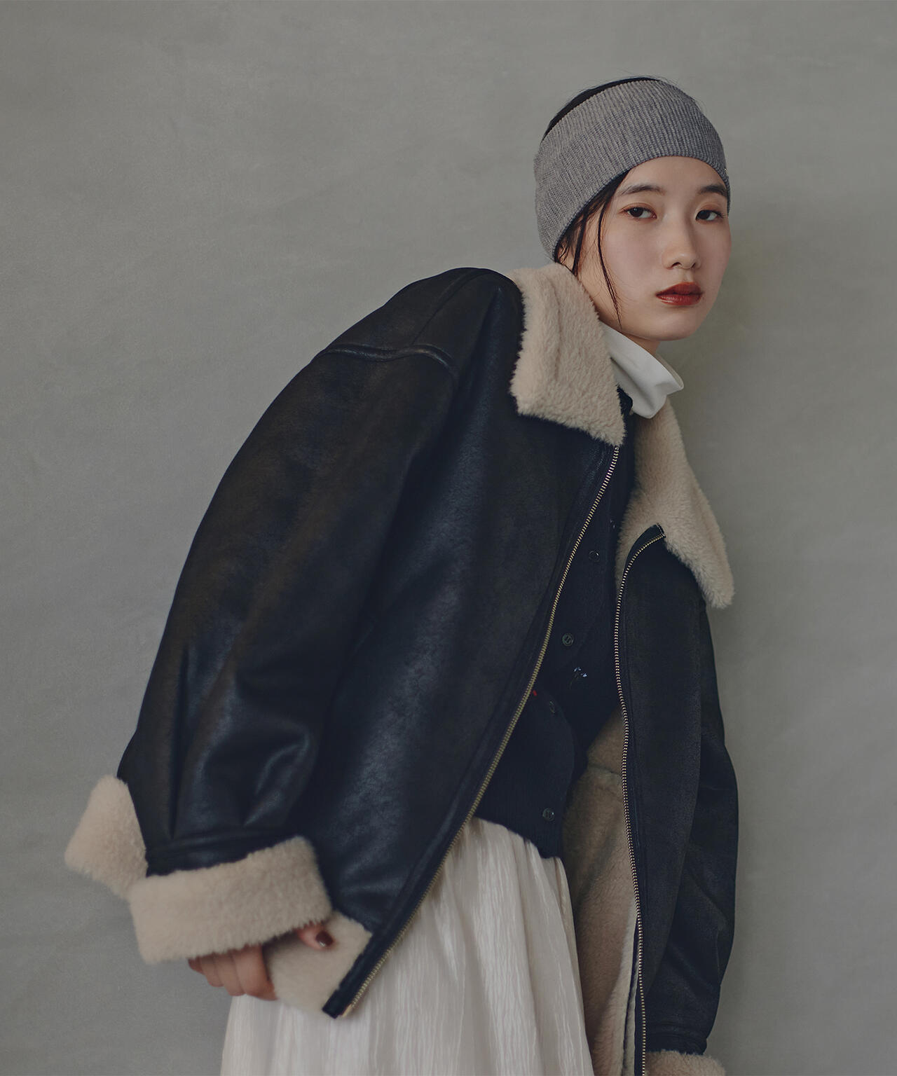 【岸本セシルさん着用】フェイクムートンボアブルゾン