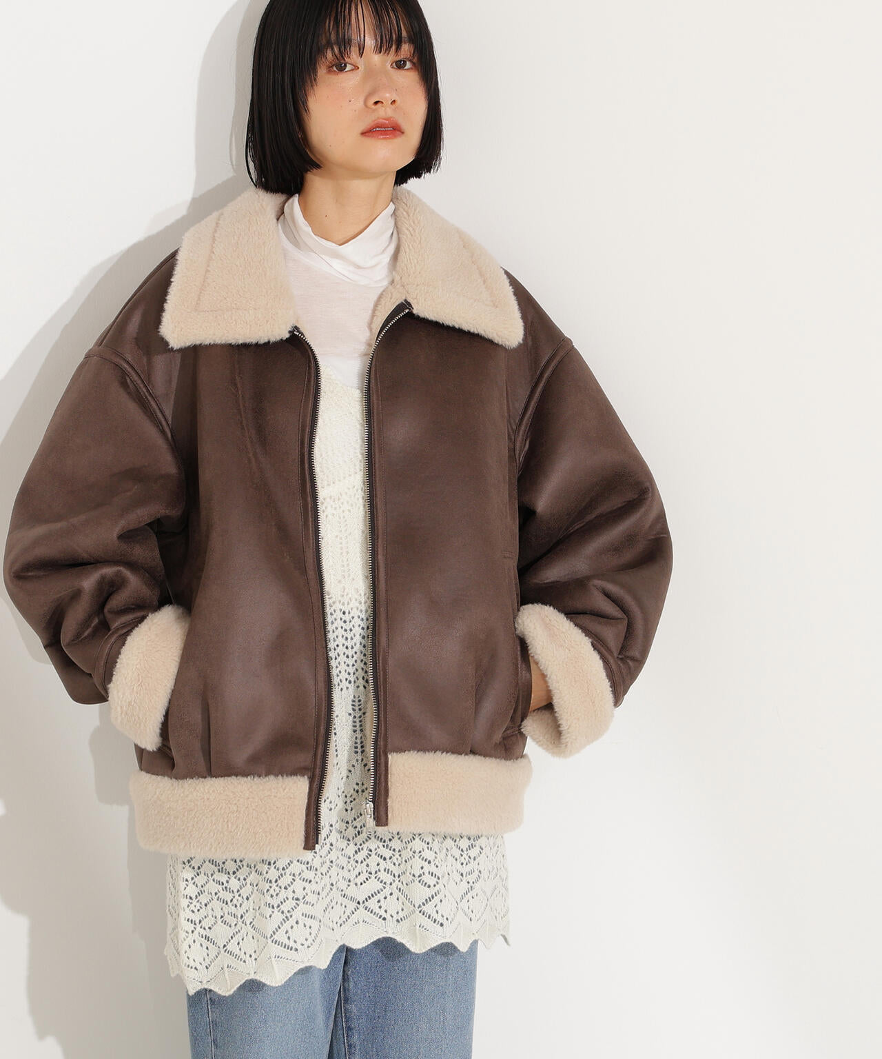 【岸本セシルさん着用】フェイクムートンボアブルゾン