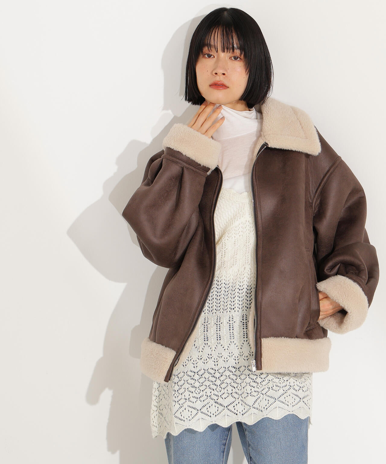 【岸本セシルさん着用】フェイクムートンボアブルゾン