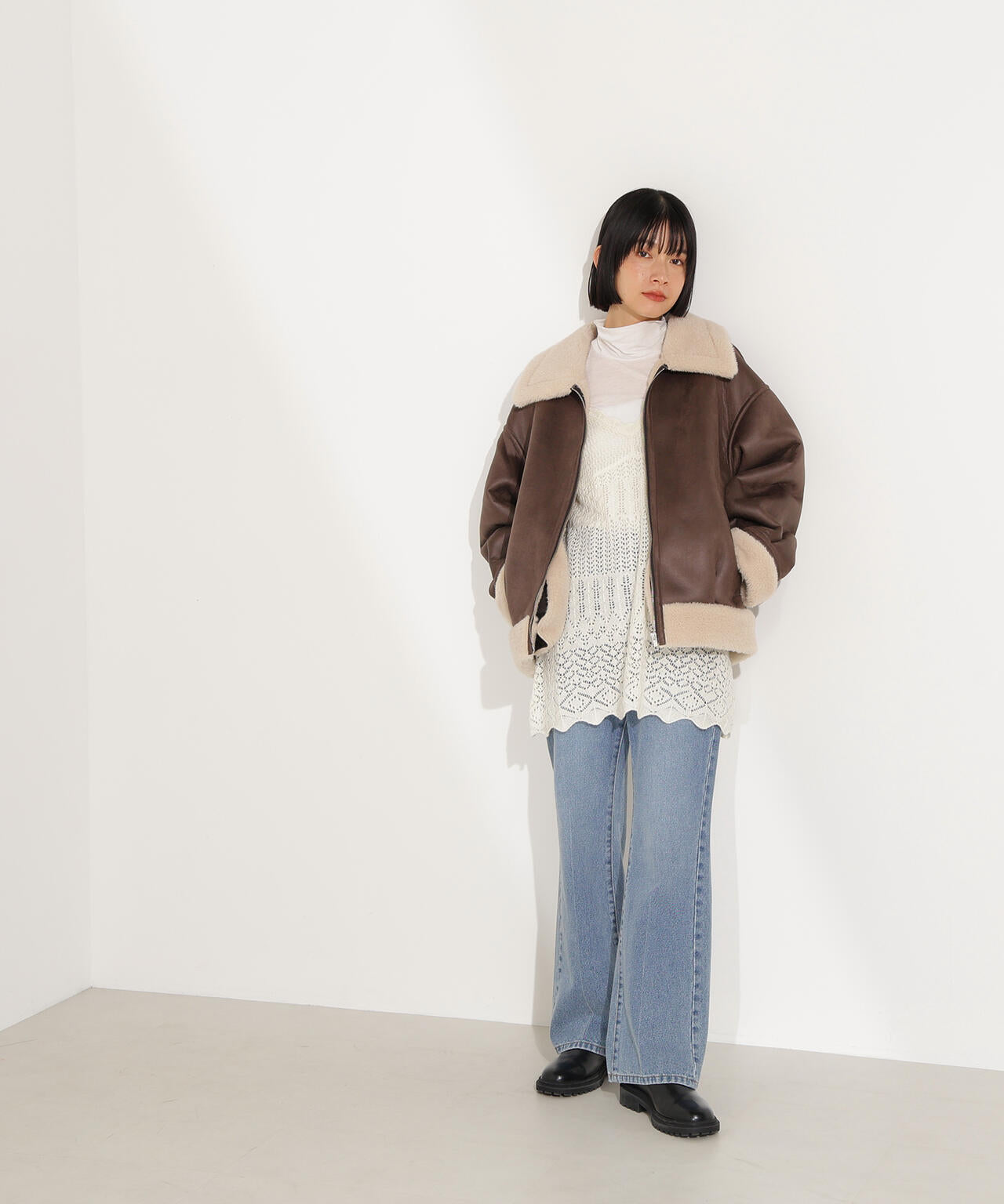 【岸本セシルさん着用】フェイクムートンボアブルゾン