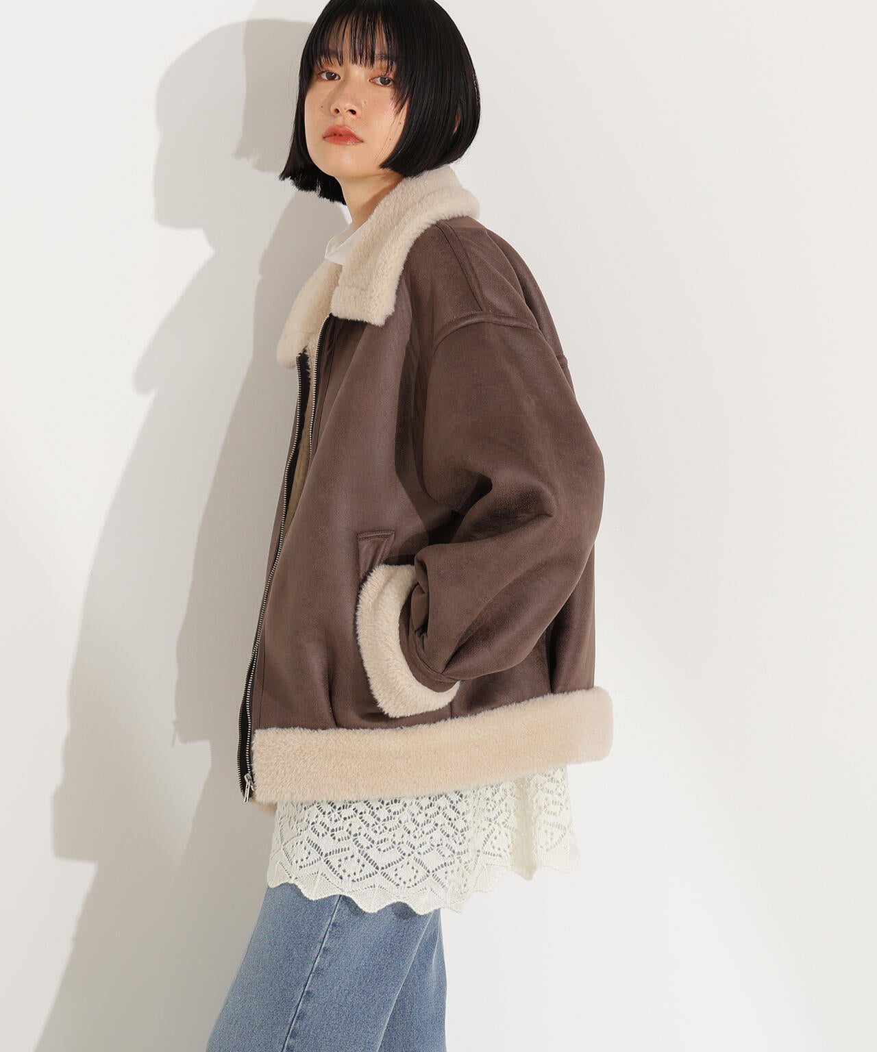 【岸本セシルさん着用】フェイクムートンボアブルゾン