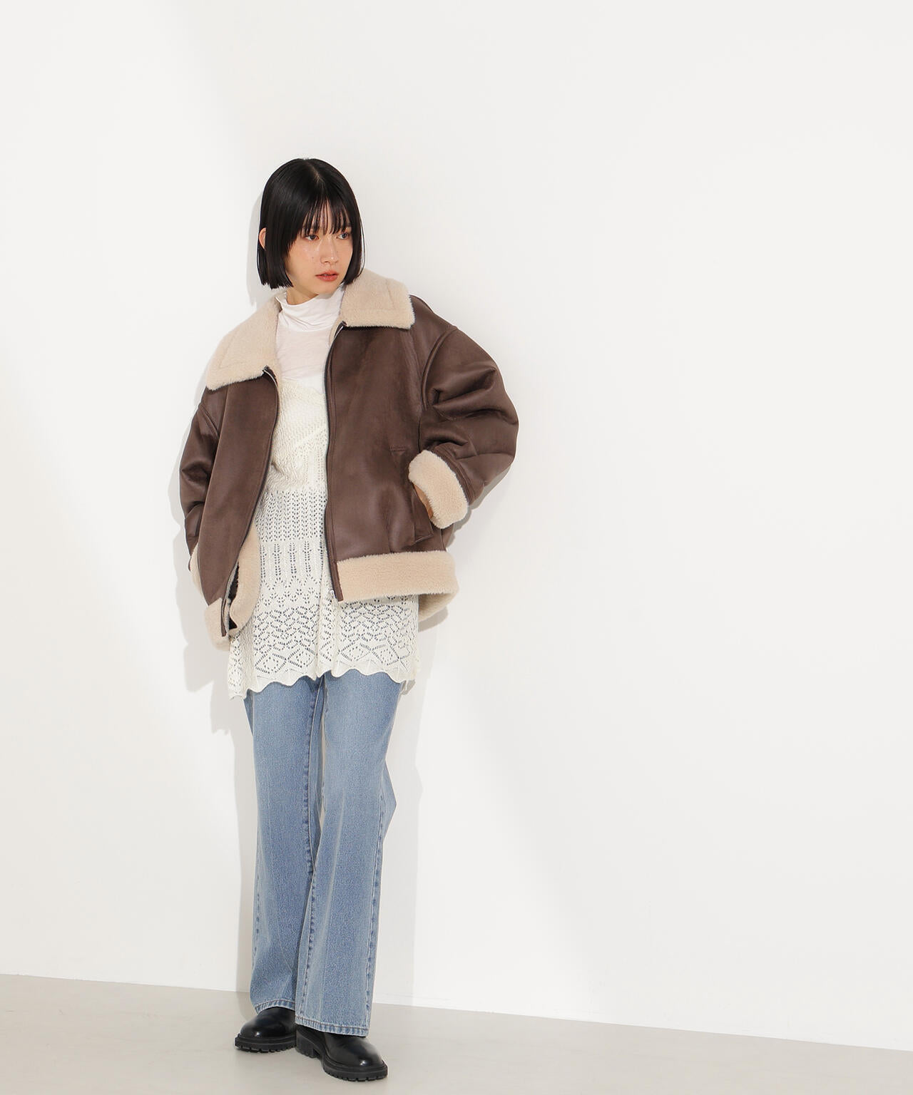 【岸本セシルさん着用】フェイクムートンボアブルゾン