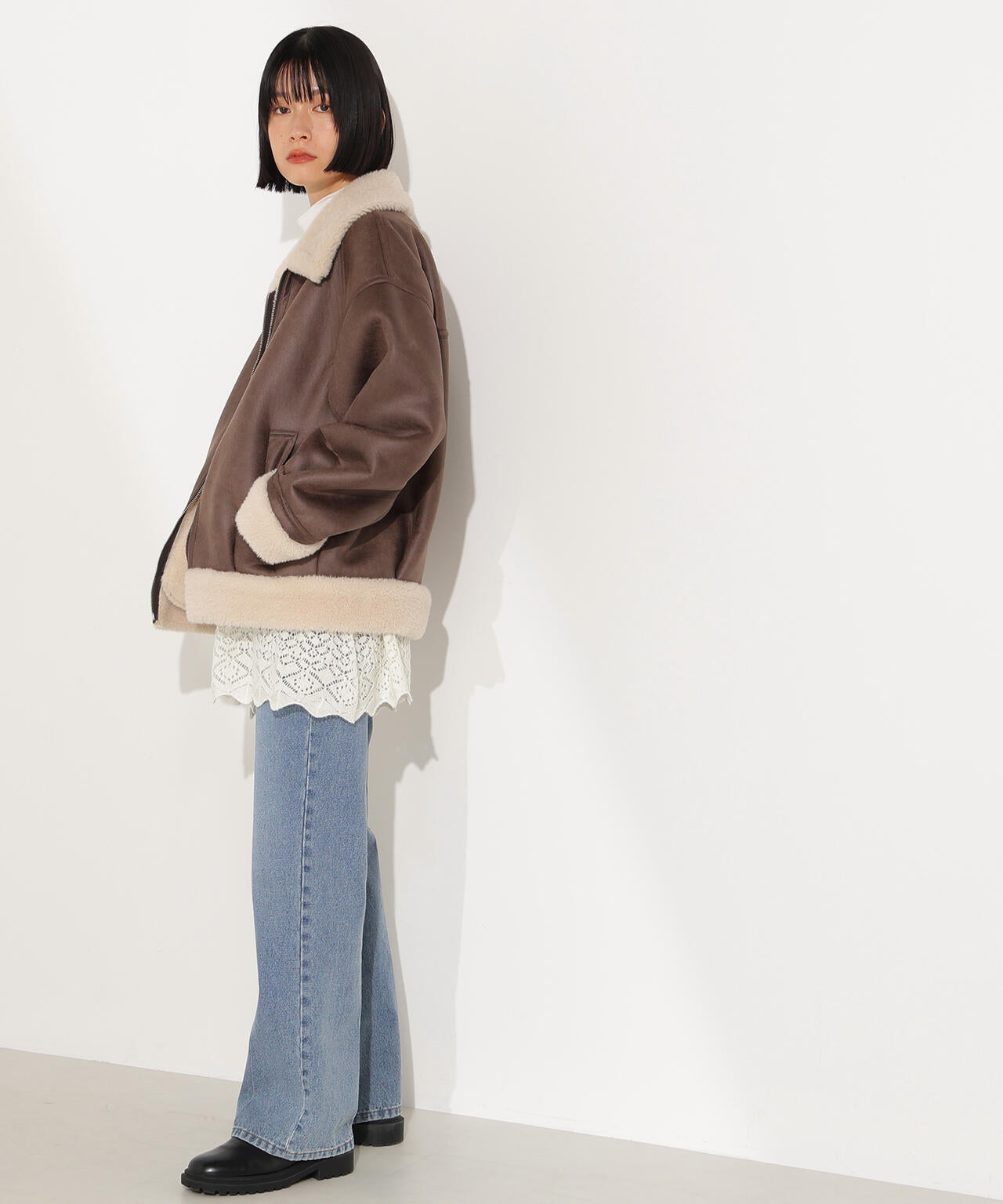 【岸本セシルさん着用】フェイクムートンボアブルゾン