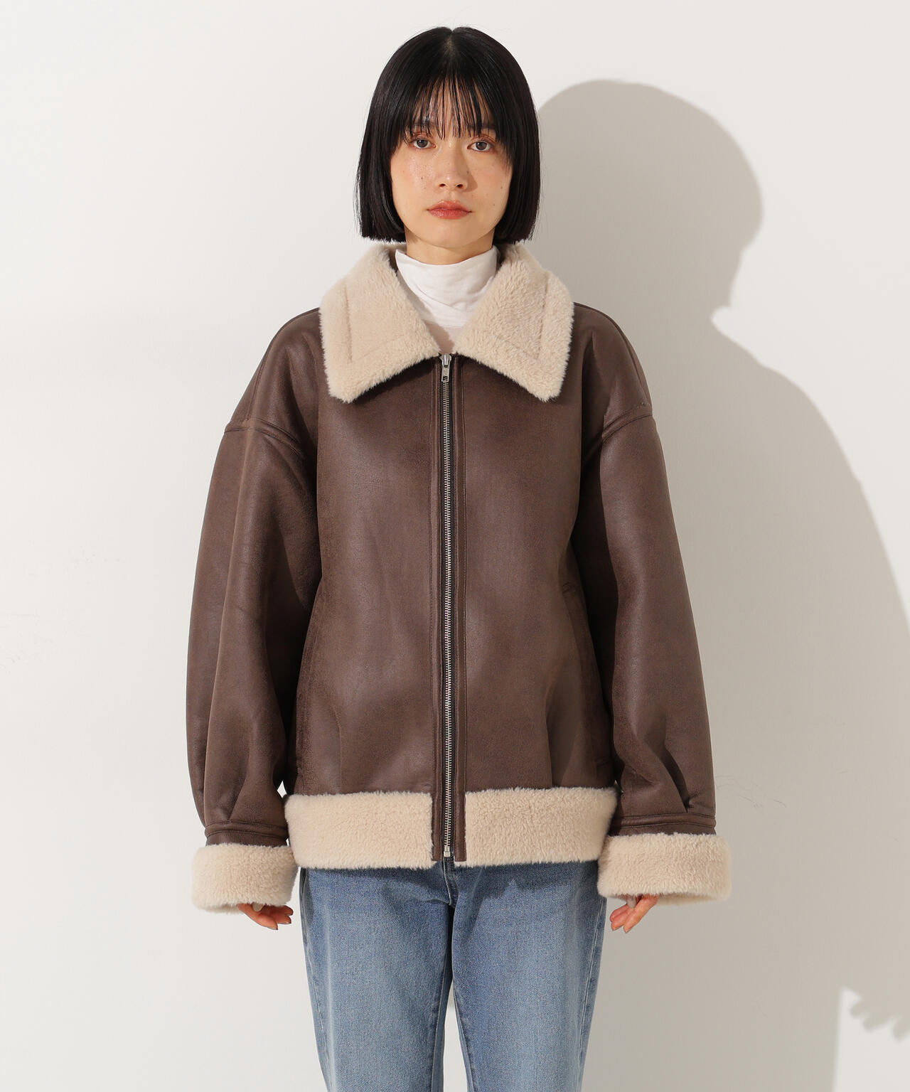 【岸本セシルさん着用】フェイクムートンボアブルゾン