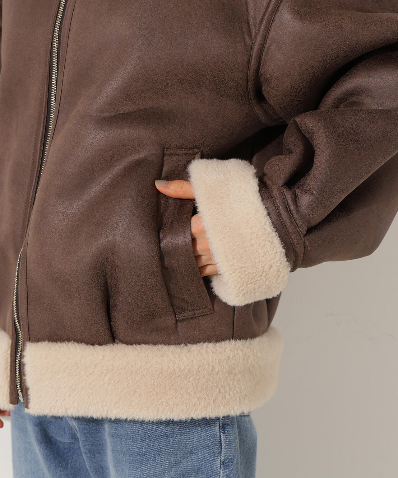 【岸本セシルさん着用】フェイクムートンボアブルゾン