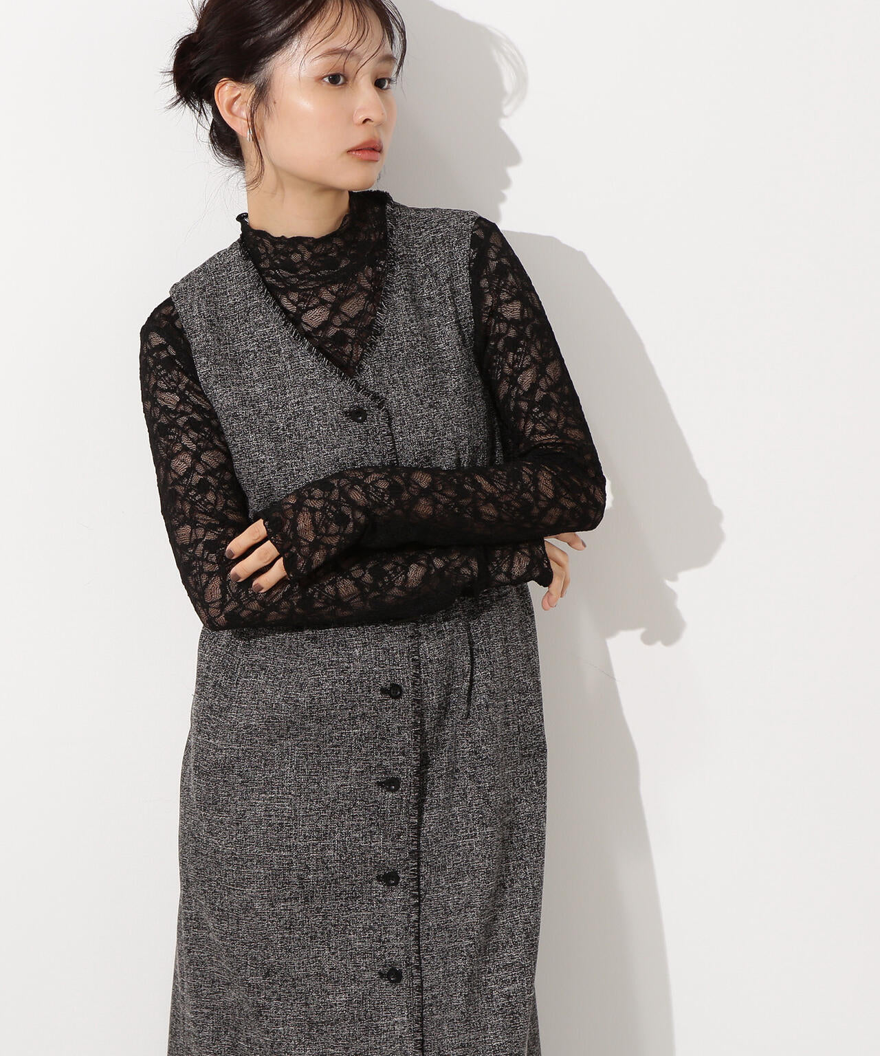 【岸本セシルさん着用】レースハイネックカットソー