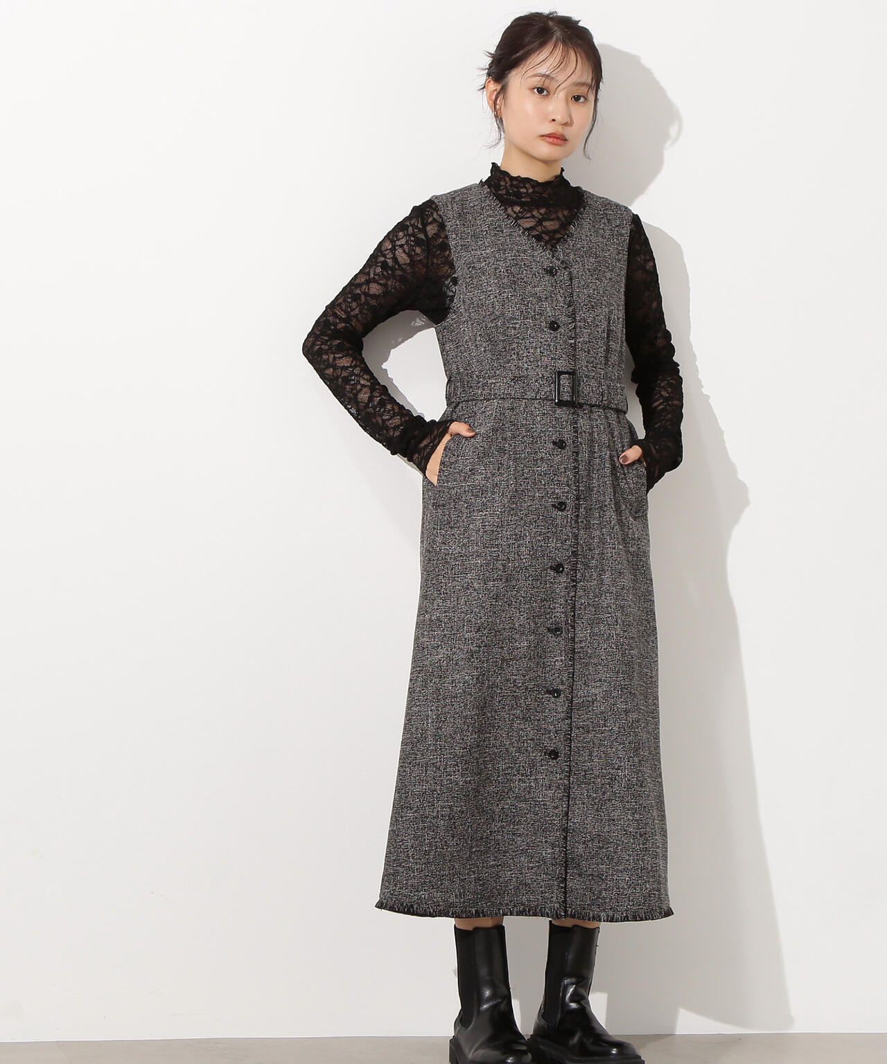 【岸本セシルさん着用】レースハイネックカットソー