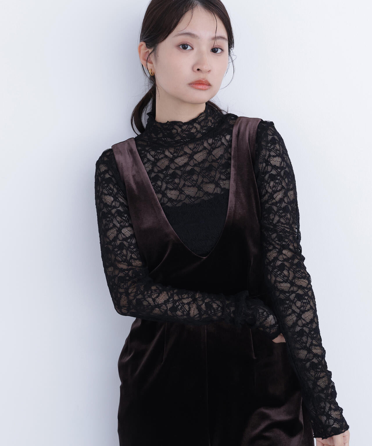 【岸本セシルさん着用】レースハイネックカットソー