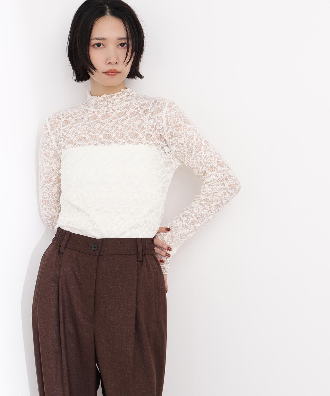 【岸本セシルさん着用】レースハイネックカットソー