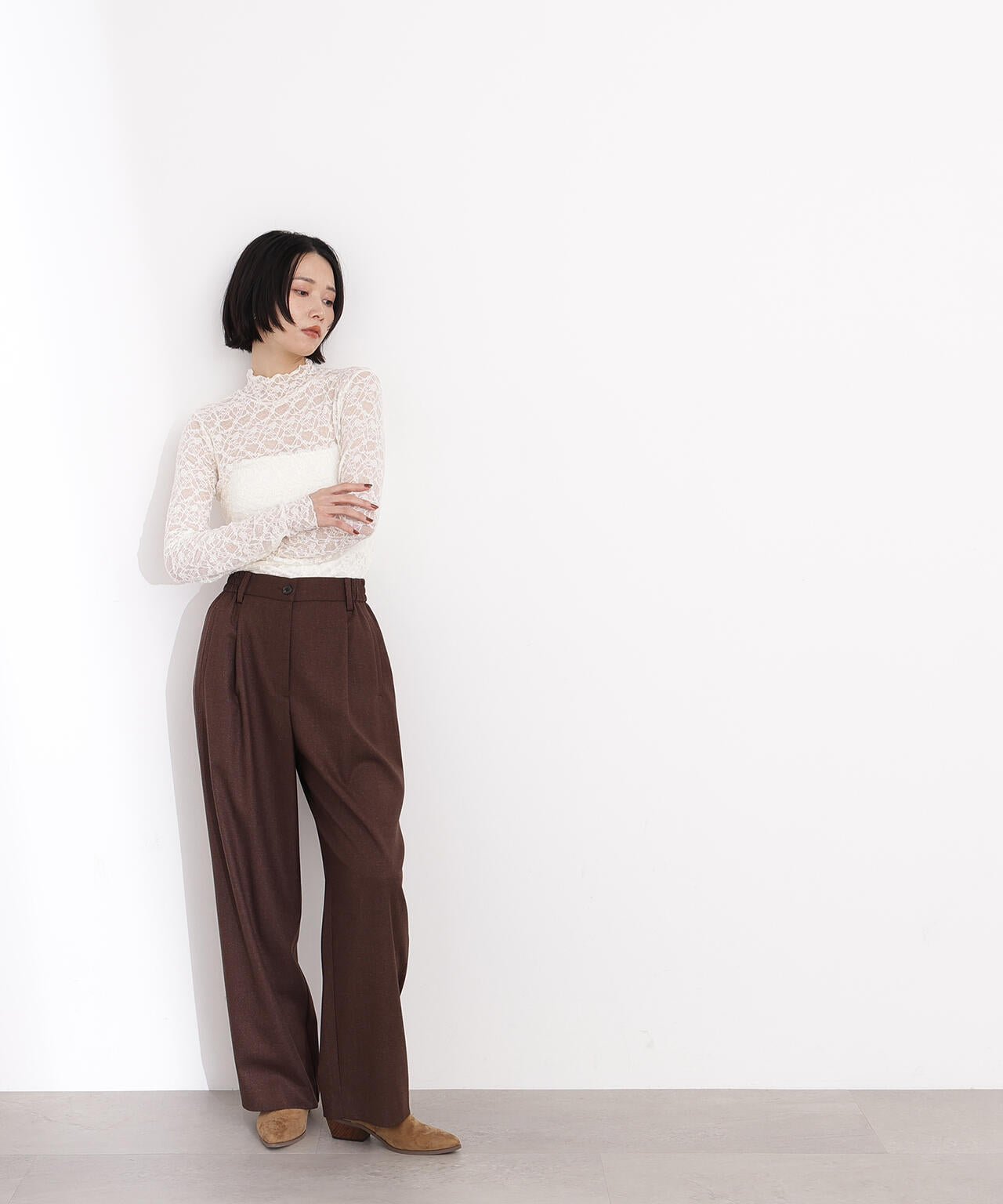 【岸本セシルさん着用】レースハイネックカットソー