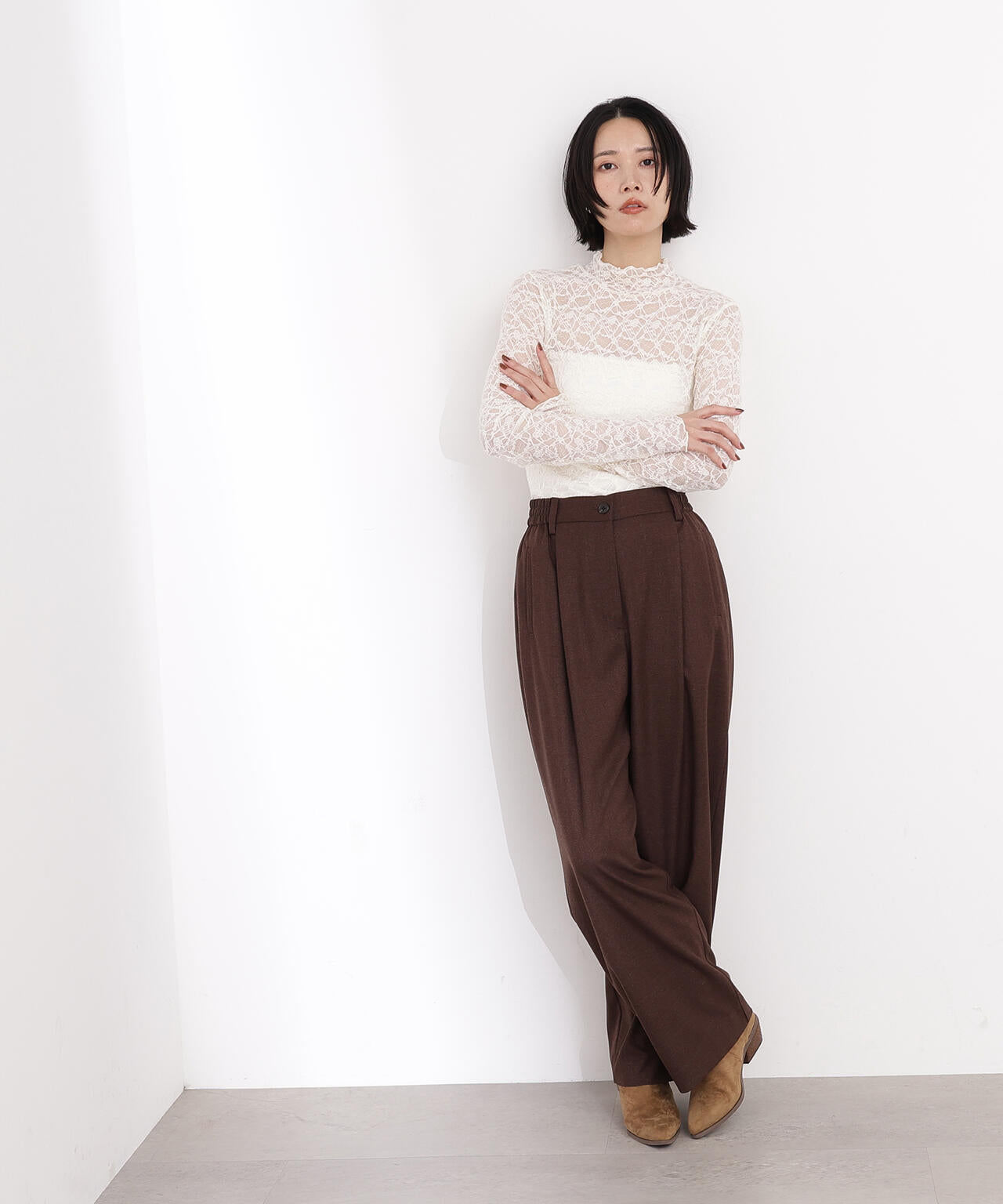 【岸本セシルさん着用】レースハイネックカットソー