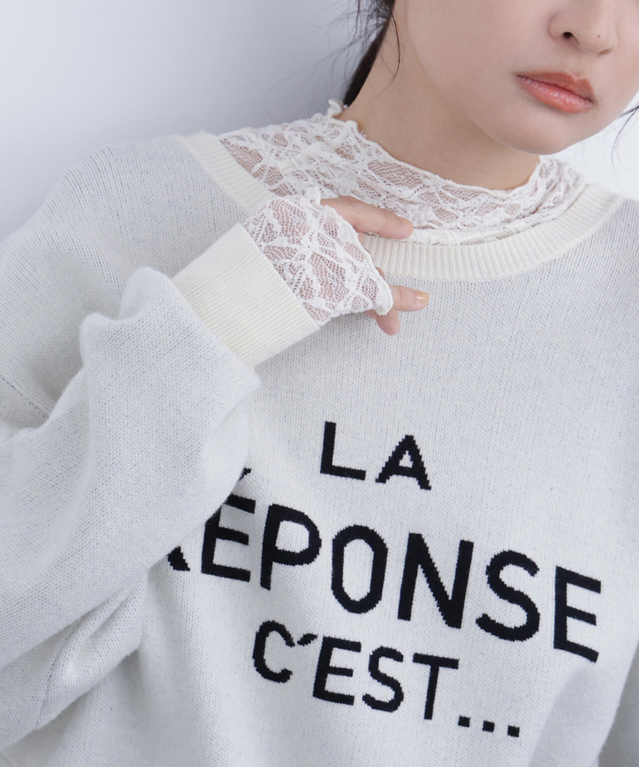 【岸本セシルさん着用】レースハイネックカットソー