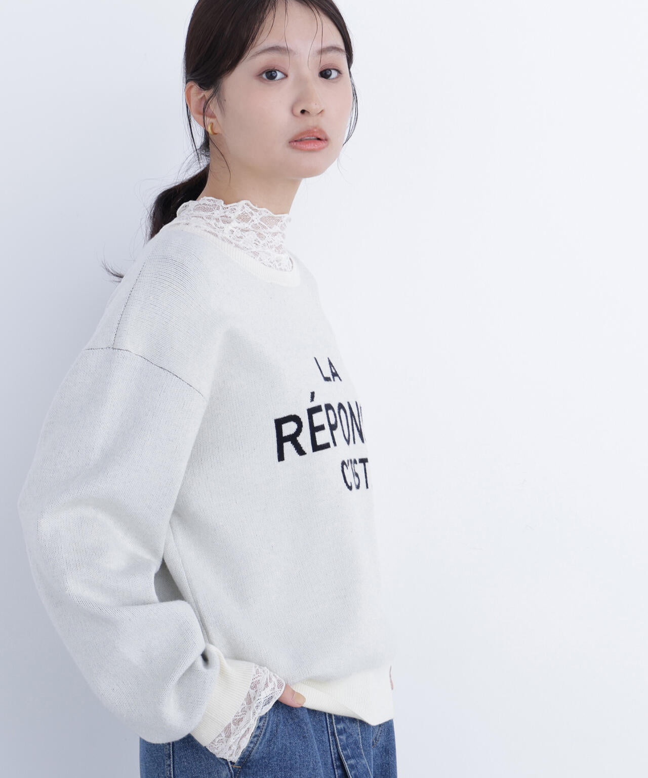 【岸本セシルさん着用】レースハイネックカットソー