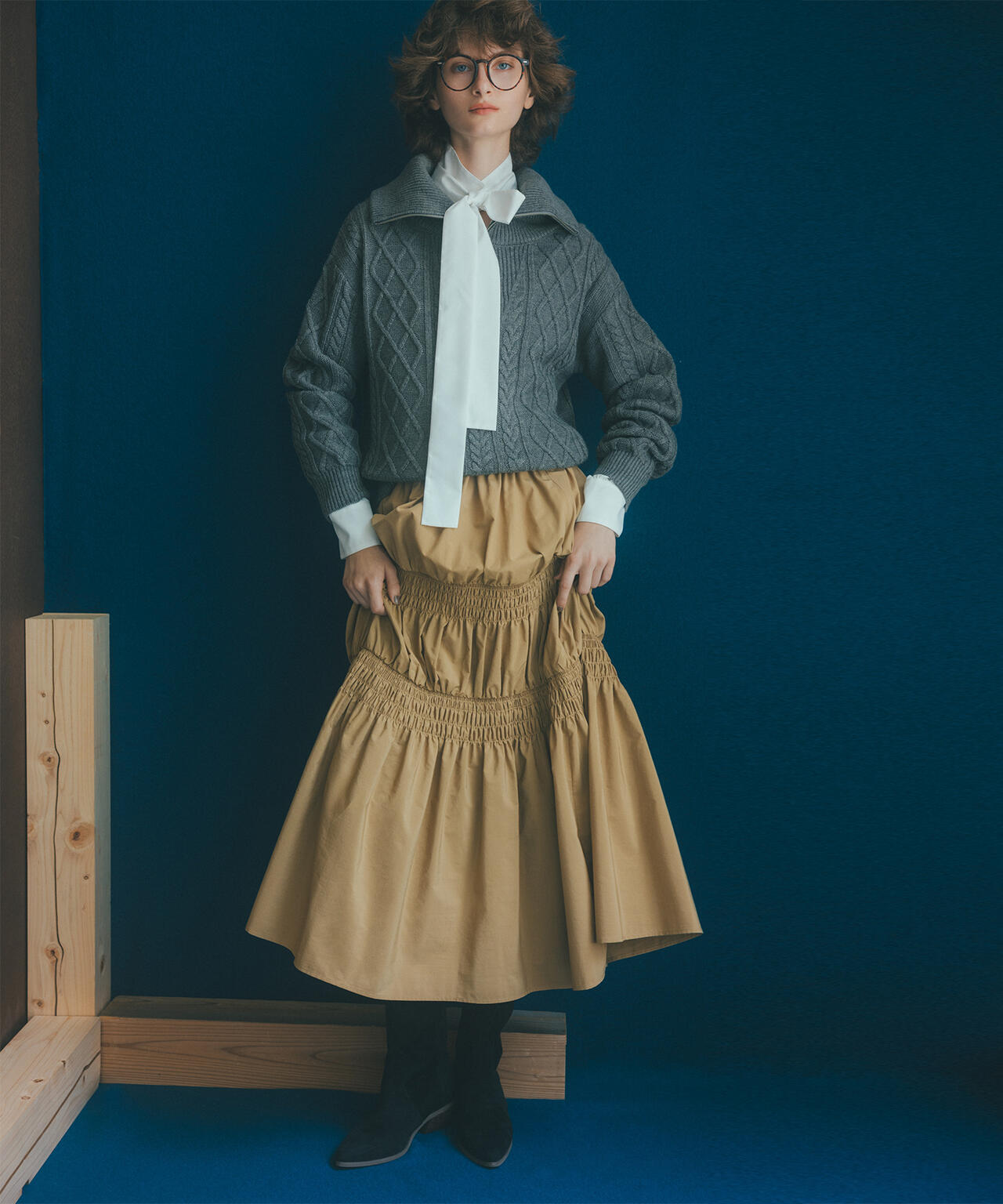 ハーフジップケーブルニット