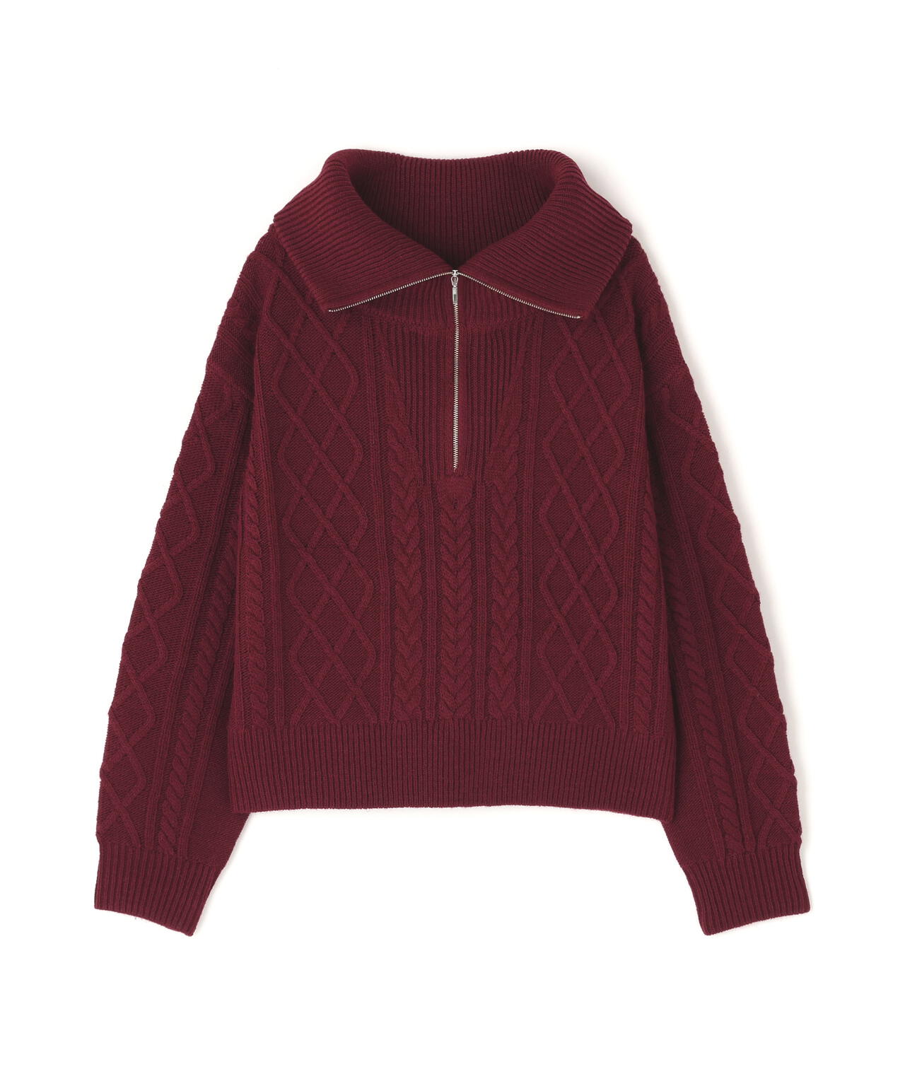 ハーフジップケーブルニット