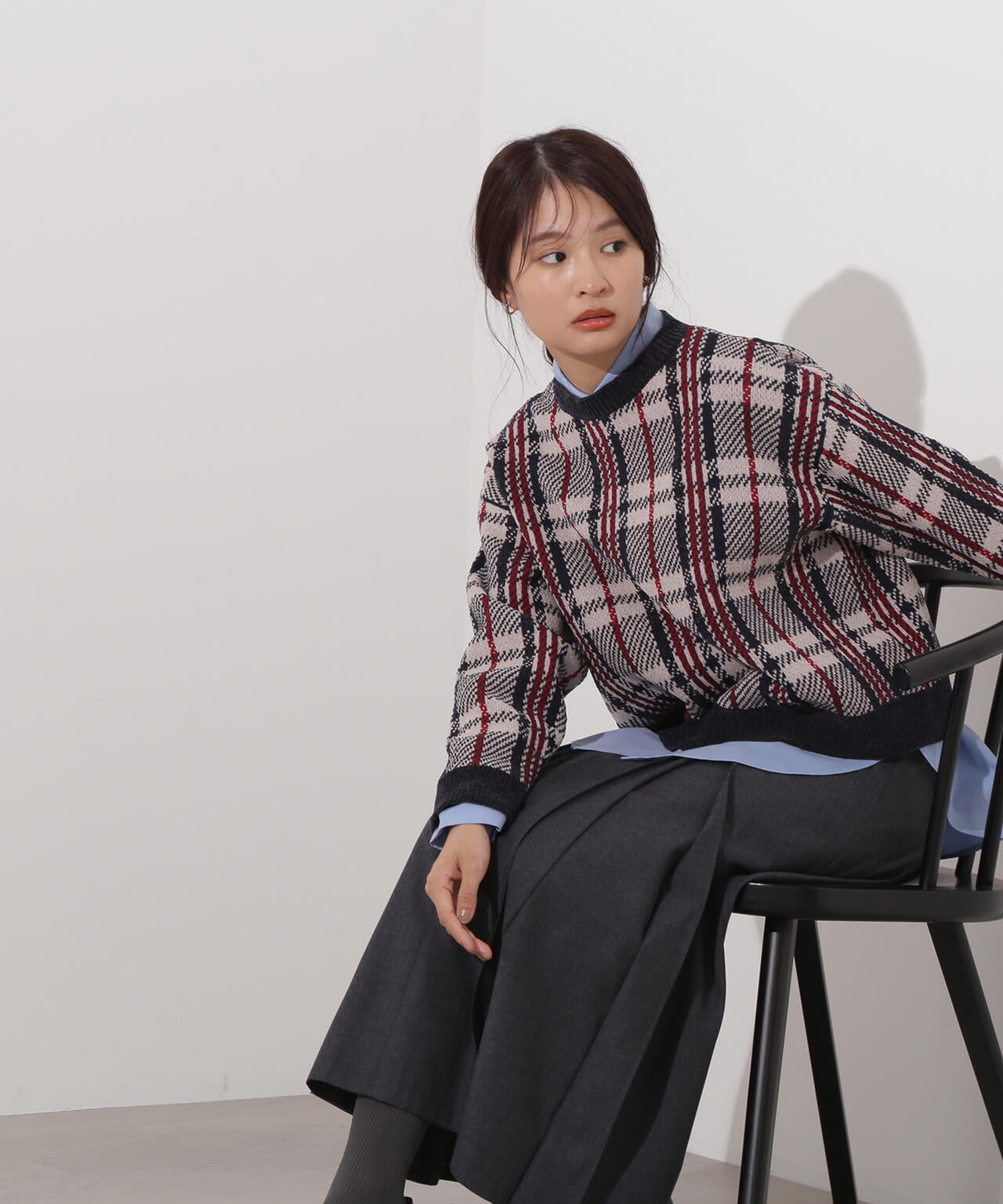 モールチェックニット