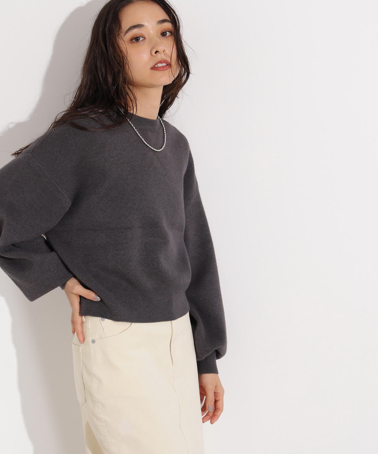 スウェットライクニットプルオーバー