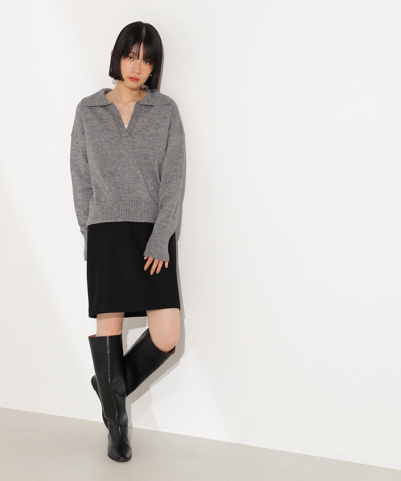 開襟ボクシーニット